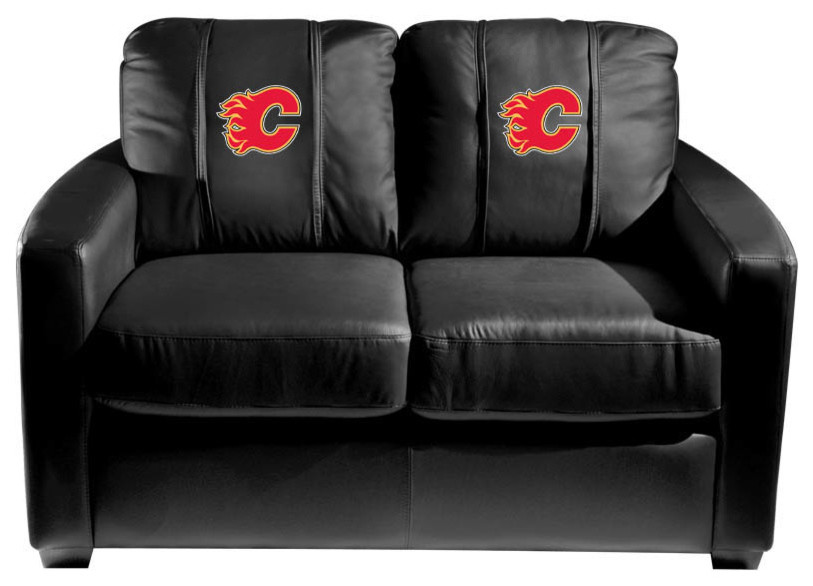 Calgary Flames NHL Silver Love Seat With Red Logo
