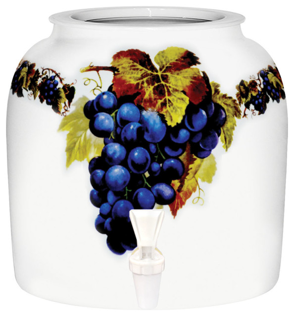 Grapes Porcelain Ceramic Water Dispenser Crock With Faucet Farmhouse