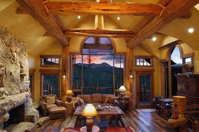 Hybrid Log House rustic-living-room