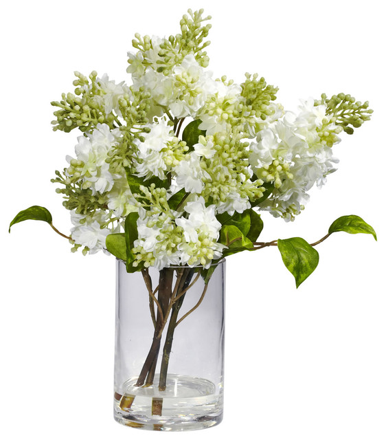 Lilac Silk Flower Arrangement, Green and White Artificial Flower