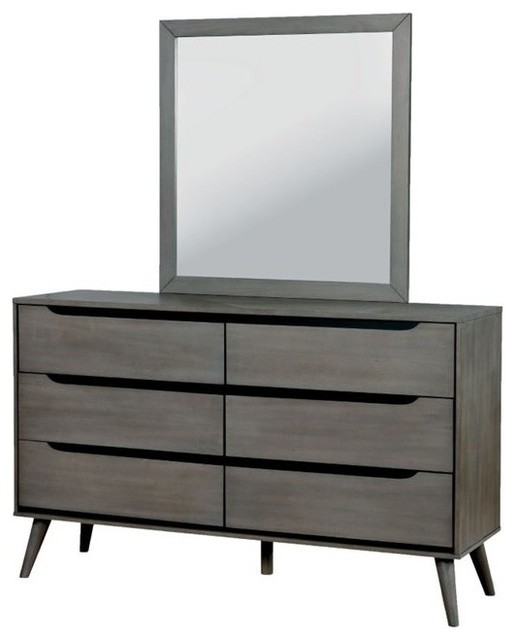Furniture of America Lennart 6Drawer Dresser Square Mirror Set, Gray
