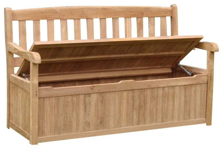 Teak Outdoor Devon Storage Bench, 5' Contemporary Outdoor Benches