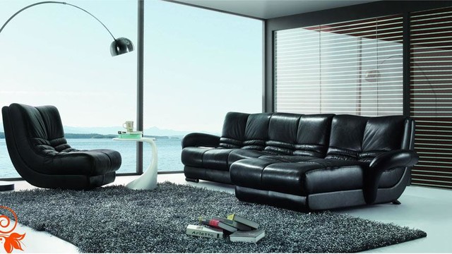 Italian Black Leather Sectional Sofa