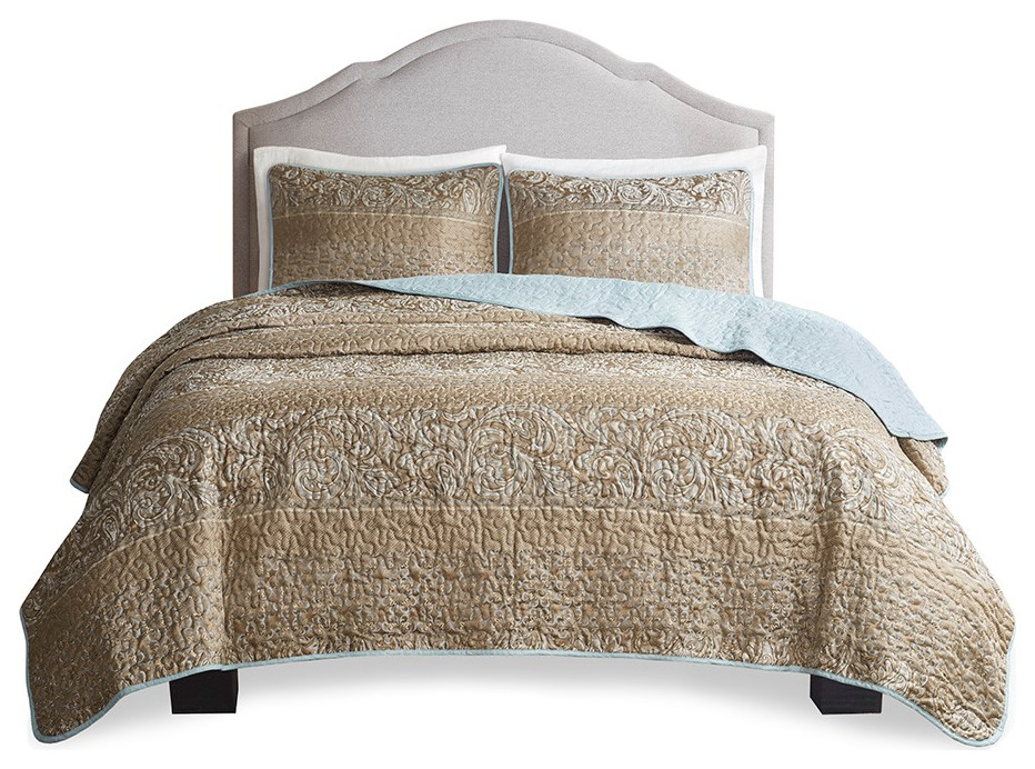 Madison Park Nadia Polyester King Coverlet Set With Blue And Brown