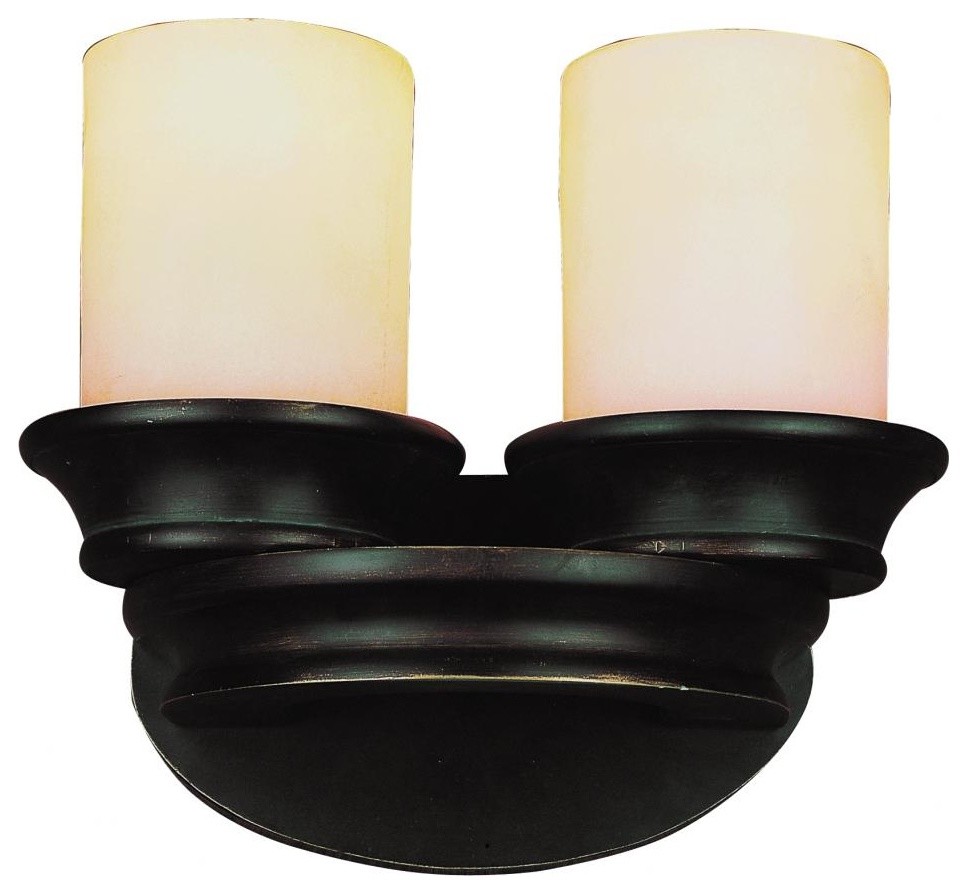 Two Light Rubbed Oil Bronze Tea Stain Heavy Candle Glass Wall Light