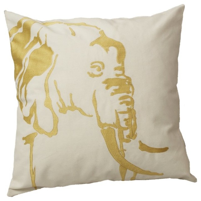 Africa Gold Elephant Feather Filled Decorative Throw Pillow