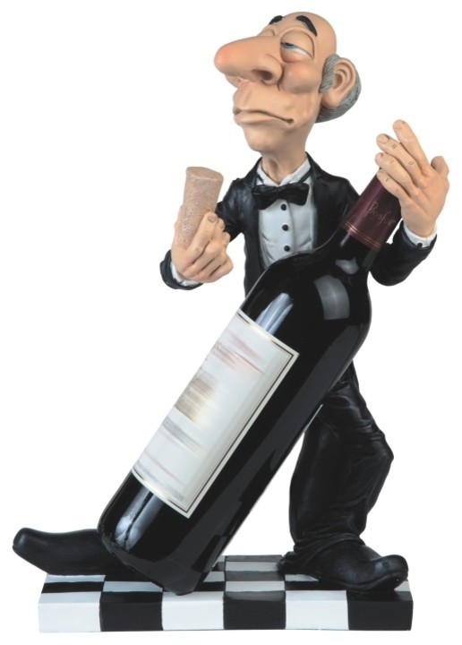 14.5 Inch Restaurant Host Figurine with Wine Holder and Corkscrew