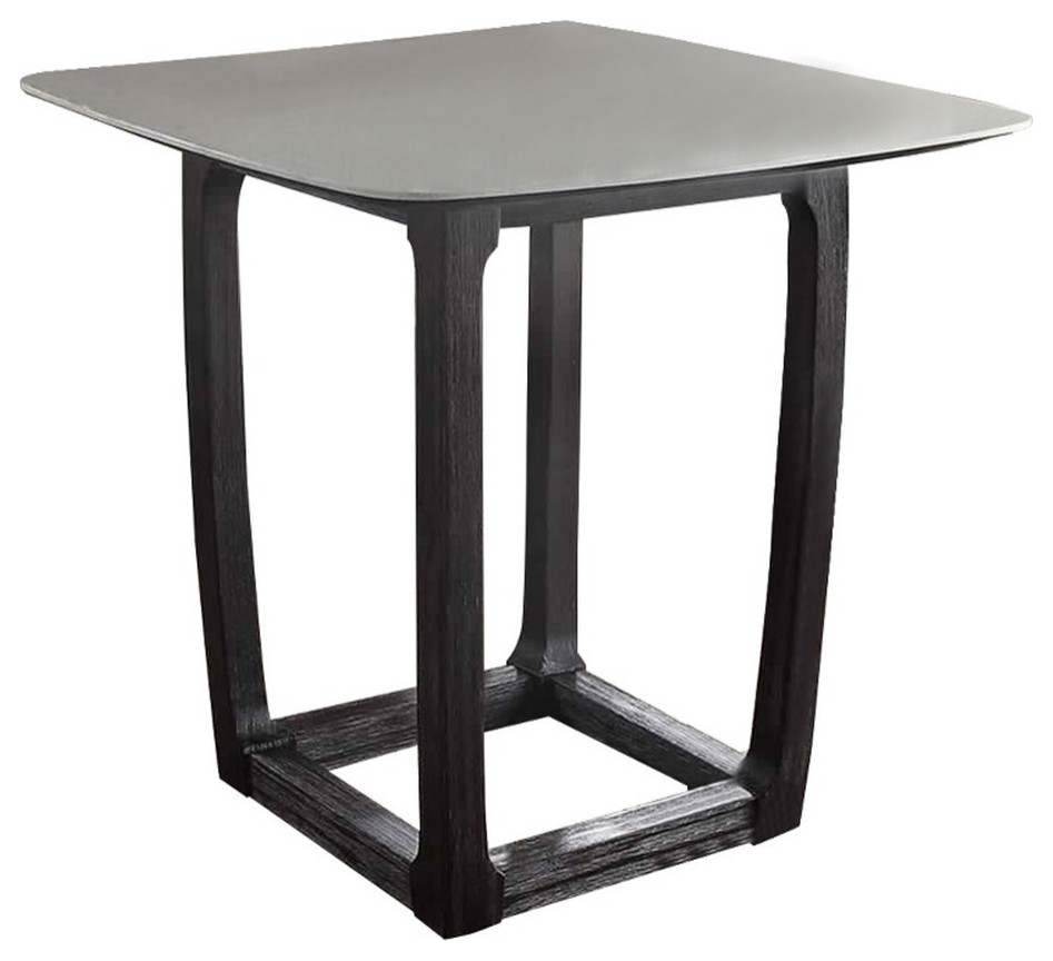 Square Marble Top Counter Height Wooden Table with Sled Base in Gray