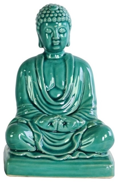 Ceramic Meditating Buddha Figurine Without Ushnisha, Turquoise
