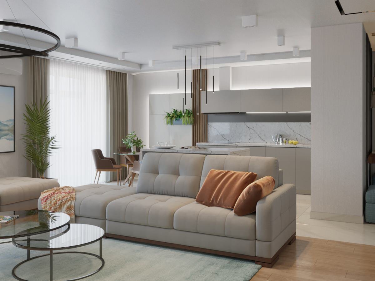 Вид на кухню из гостиной