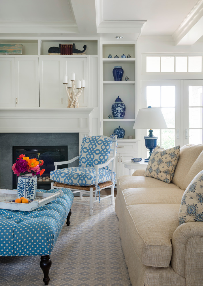 Beach style family room in Providence.
