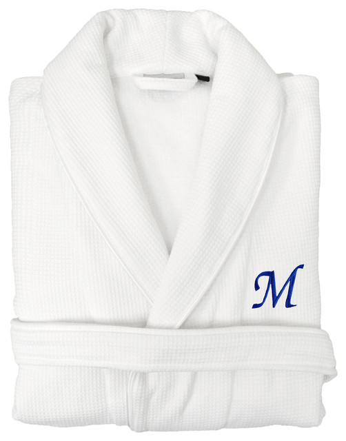 Unisex Waffle Weave Terry Monogram Bathrobe Contemporary Bathrobes