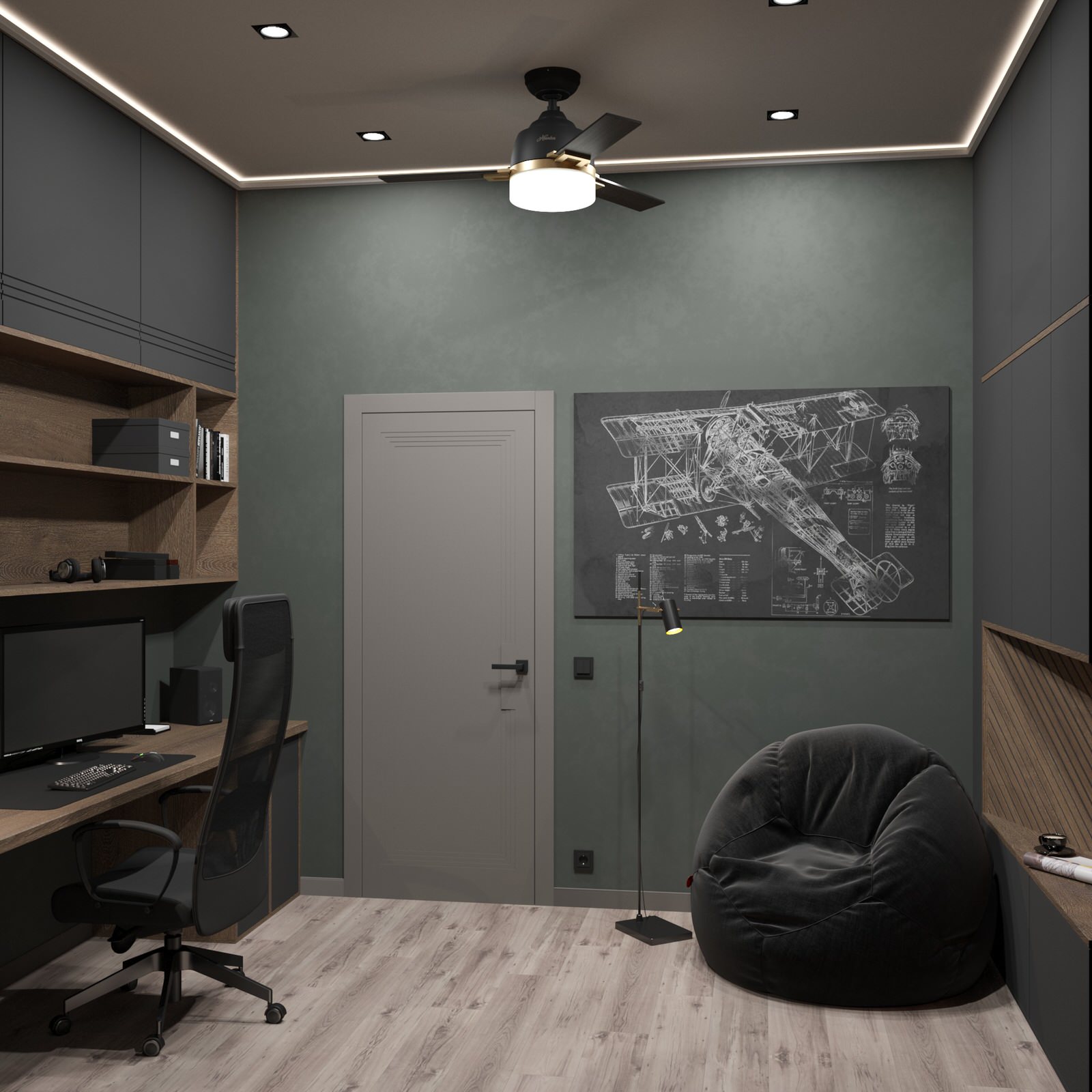 Домашний кабинет для мужчины 9,2м²