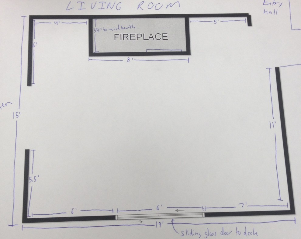 Need advice on furniture placement in odd shaped family room