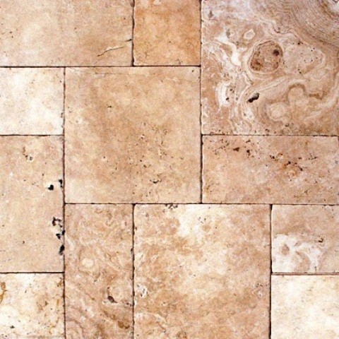 Honed Unfilled Tumbled Coliseum French Pattern Travertine Tile, Set of 10