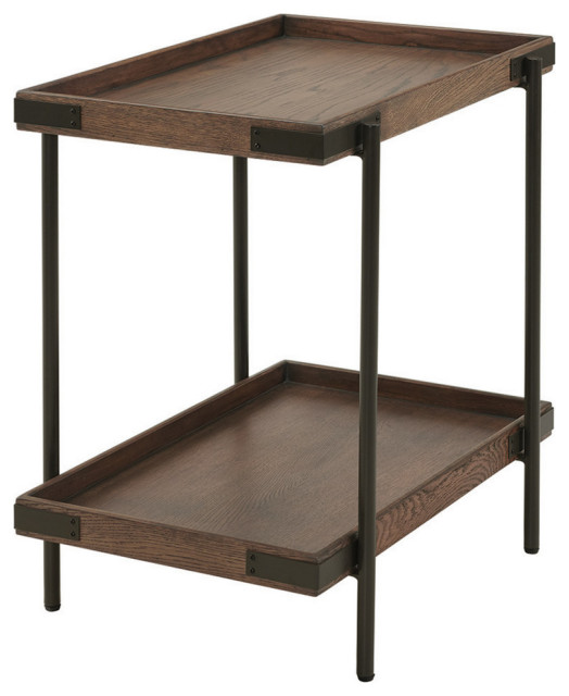 Kyra 27" Oak and Metal Side Table, Shelf Industrial Side Tables And