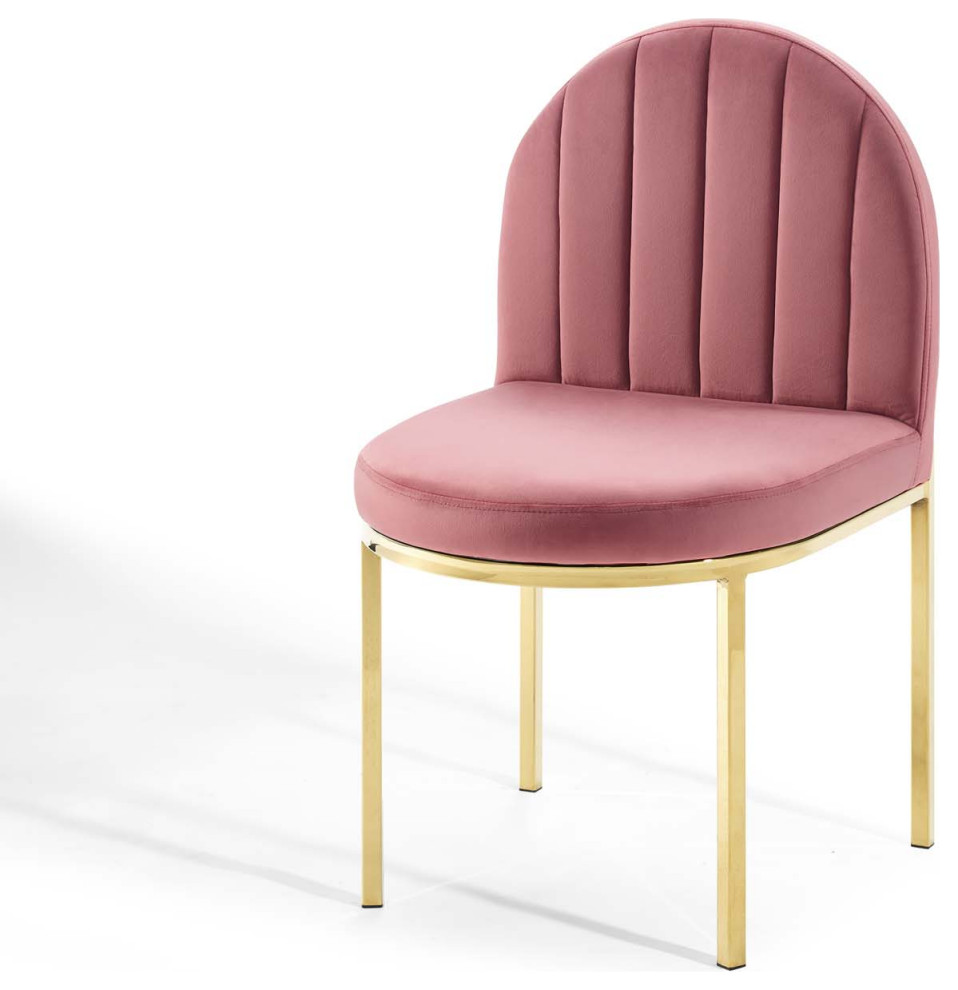 Tufted Side Dining Chair, Velvet, Gold Pink, Modern, Cafe Bistro
