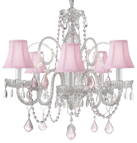 Crystal Chandelier With Pink Crystal and Shades
