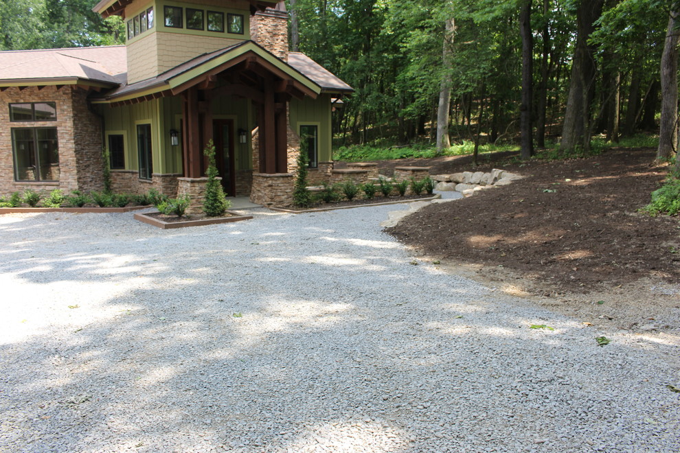 This is an example of a rustic shade side yard retaining wall landscape.