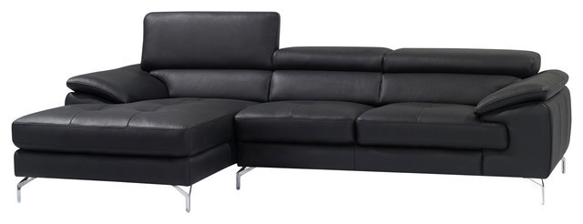 A973b Italian Leather Mini Sectional Sofa Contemporary A973b Italian Leather Mini Sectional Sofa Black Left Facing Chaise