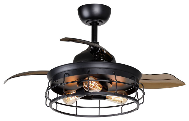 Industrial 36 3 Blades Retractable Ceiling Fan With Lights And Remote Control Fans By Flint Garden Inc Houzz - Ceiling Fan Light Combo With Retractable Blades