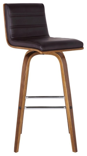 Modern Bar Stool With Walnut Wood Finished Frame And Faux Leather Curved Seat Modern Bar Stool With Walnut Wood Finished Frame And Faux Leather Curved Seat