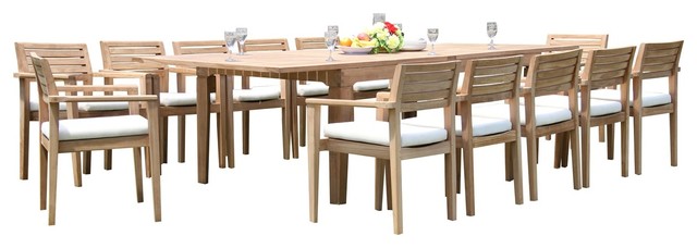 13 Piece Teak Dining Set 122 Extn, Dining Room Table For 12