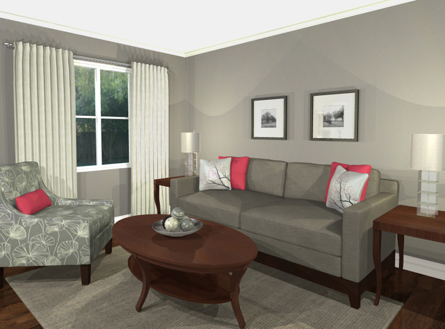 Virtual Design Living Room Grey Pink Modern Wohnbereich