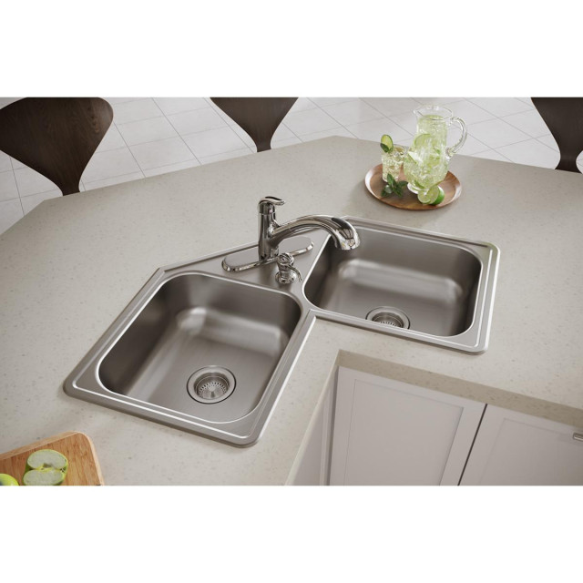 DE21732 Dayton Stainless Steel 317/8" Double Bowl Corner Sink
