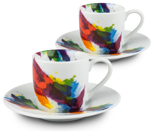 "On Color", Espresso Cups and Saucers, 4-Piece Set