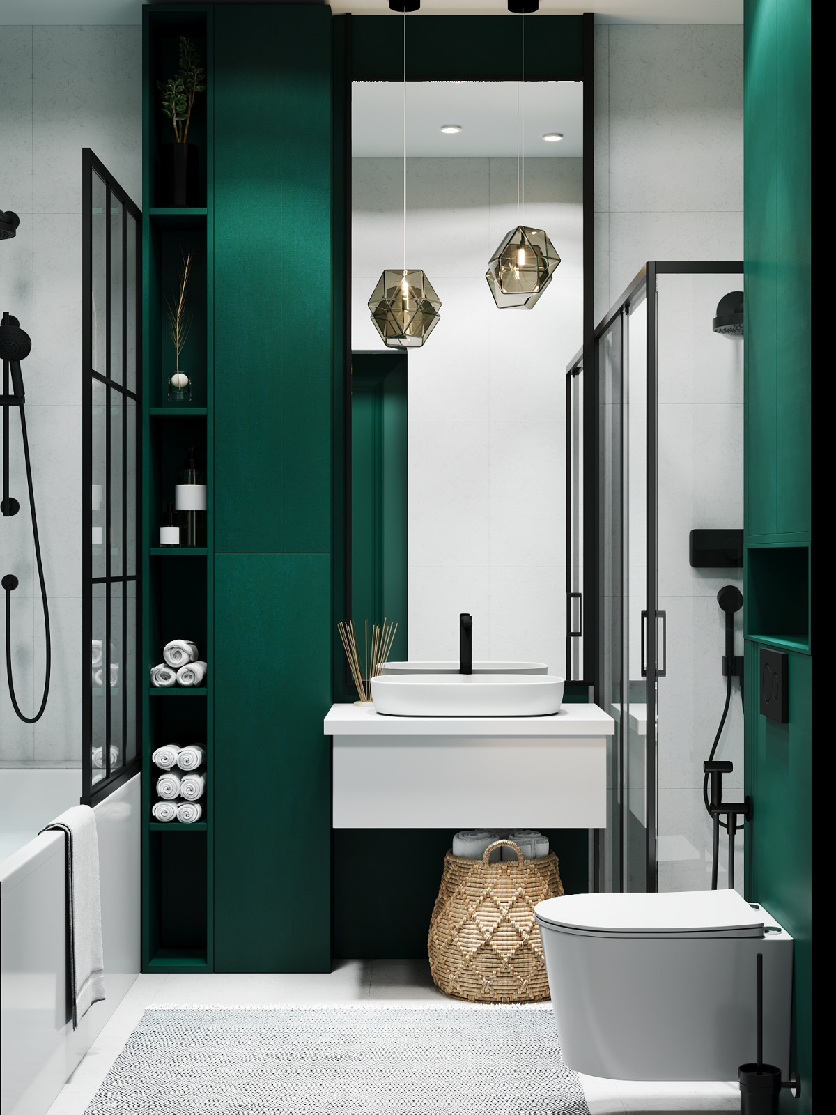 Ванная в зеленых тонах.