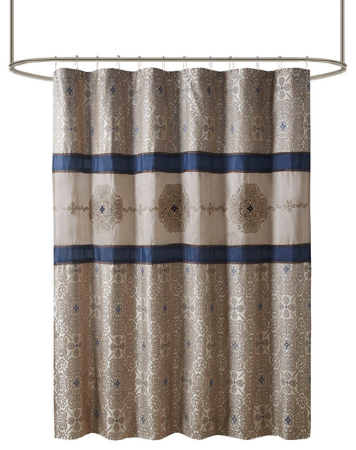 Madison Park Donovan Embroidered Medallion 72x72" Shower Curtain, Navy Traditional Shower