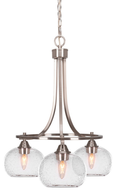Paramount Downlight 3-Light Chandelier, Brushed Nickel, 7" Clear Bubble Glass