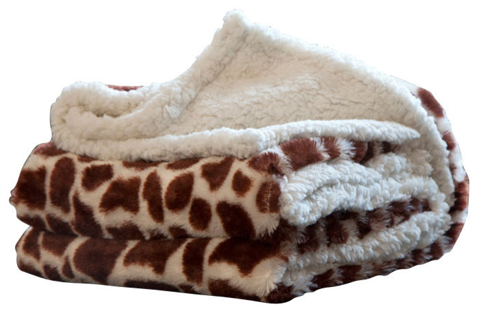 Lavish Home Fleece Sherpa Blanket Throw - Giraffe