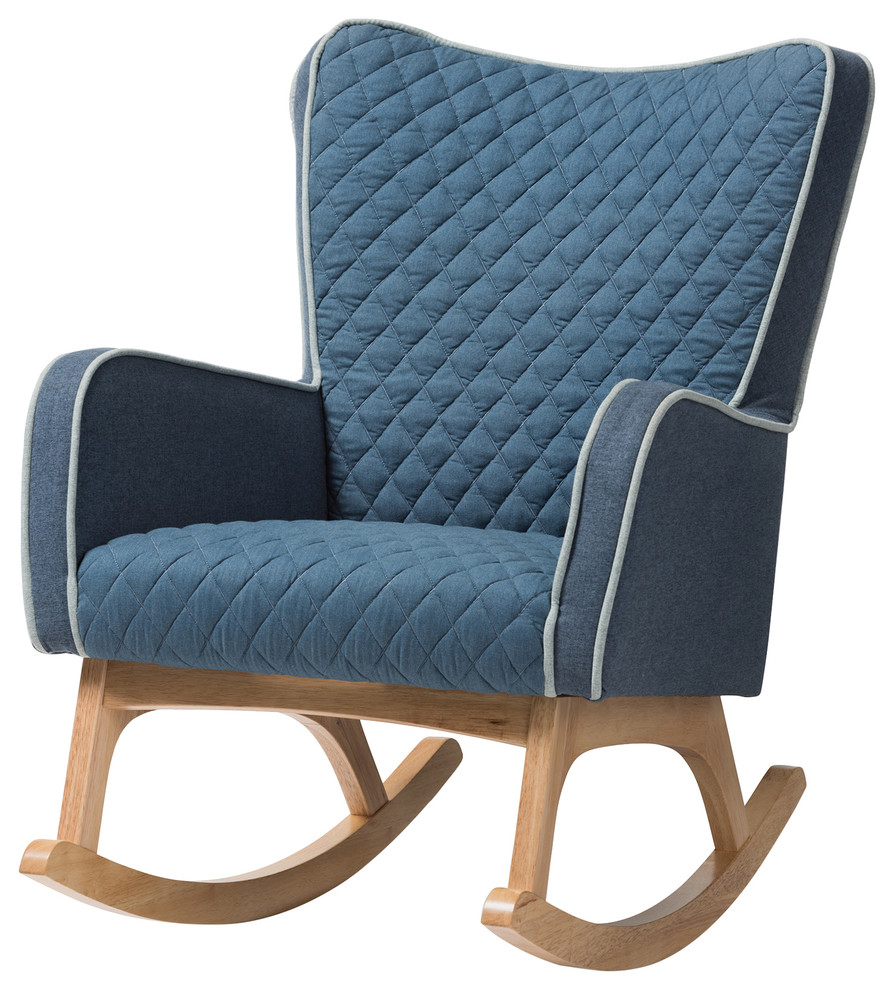 blue upholstered rocking chair