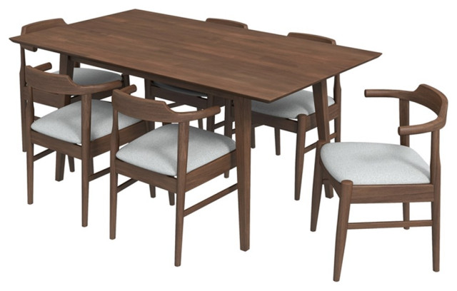 Dartmouth Dining Room & Kitchen Solid Wood Table and Gray Fabric Chairs for 6