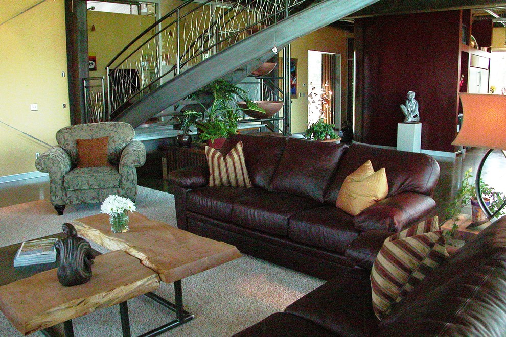 This is an example of an industrial living room in Denver.