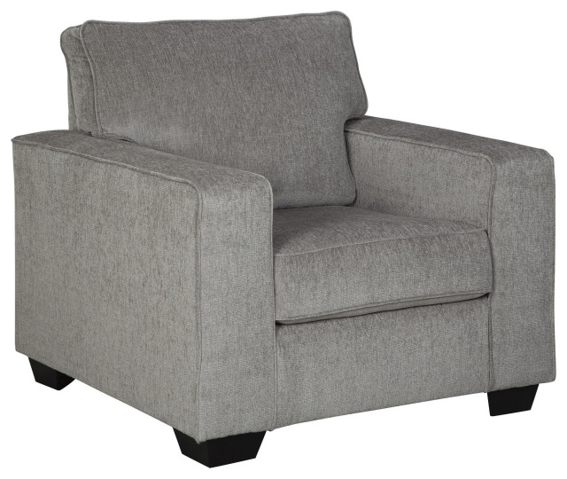 Fabric Upholstered Chair With Track Arms And T Backrest, Gray