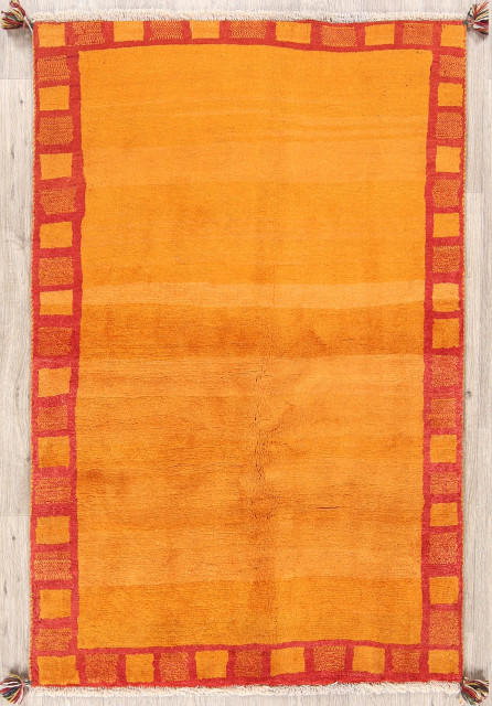 New Gabbeh Geometric Hand Knotted Orange Wool Persian Area Rug 5 2 X3 8 Contemporary Area Rugs By Rugsource Inc