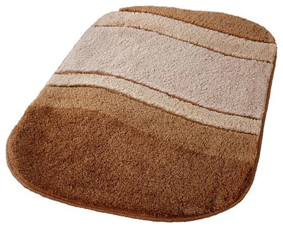 Bamboo Beige Unique Oval Non Slip Washable Bathroom Rug, Siesta, Large