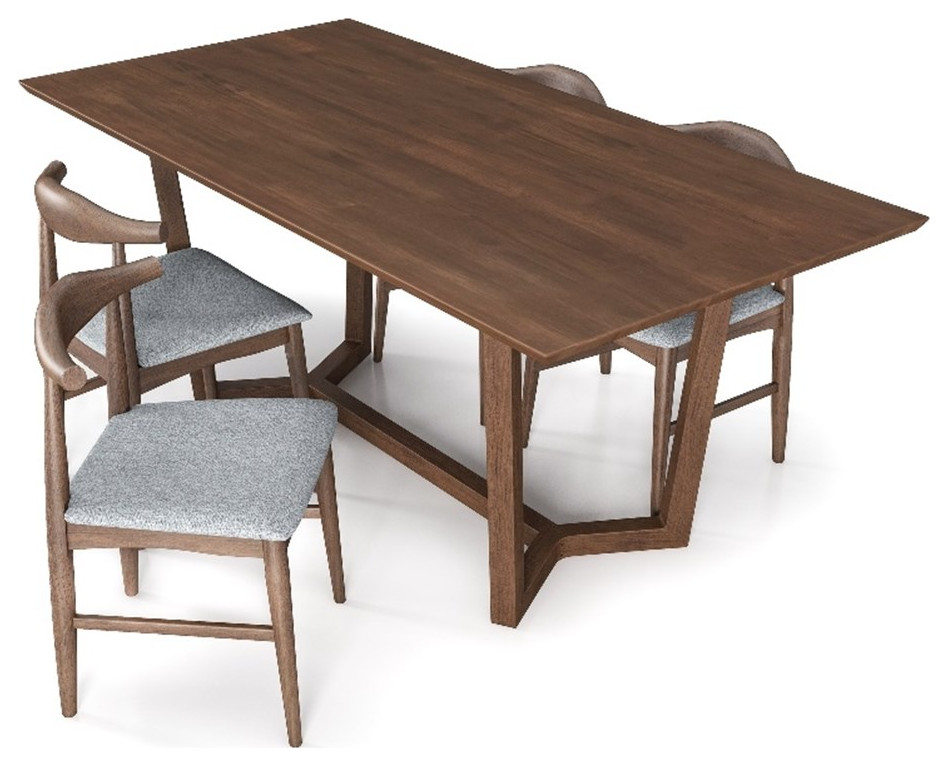 Otis Modern Solid Wood Walnut Dining Room & Kitchen Table and 4 Chair