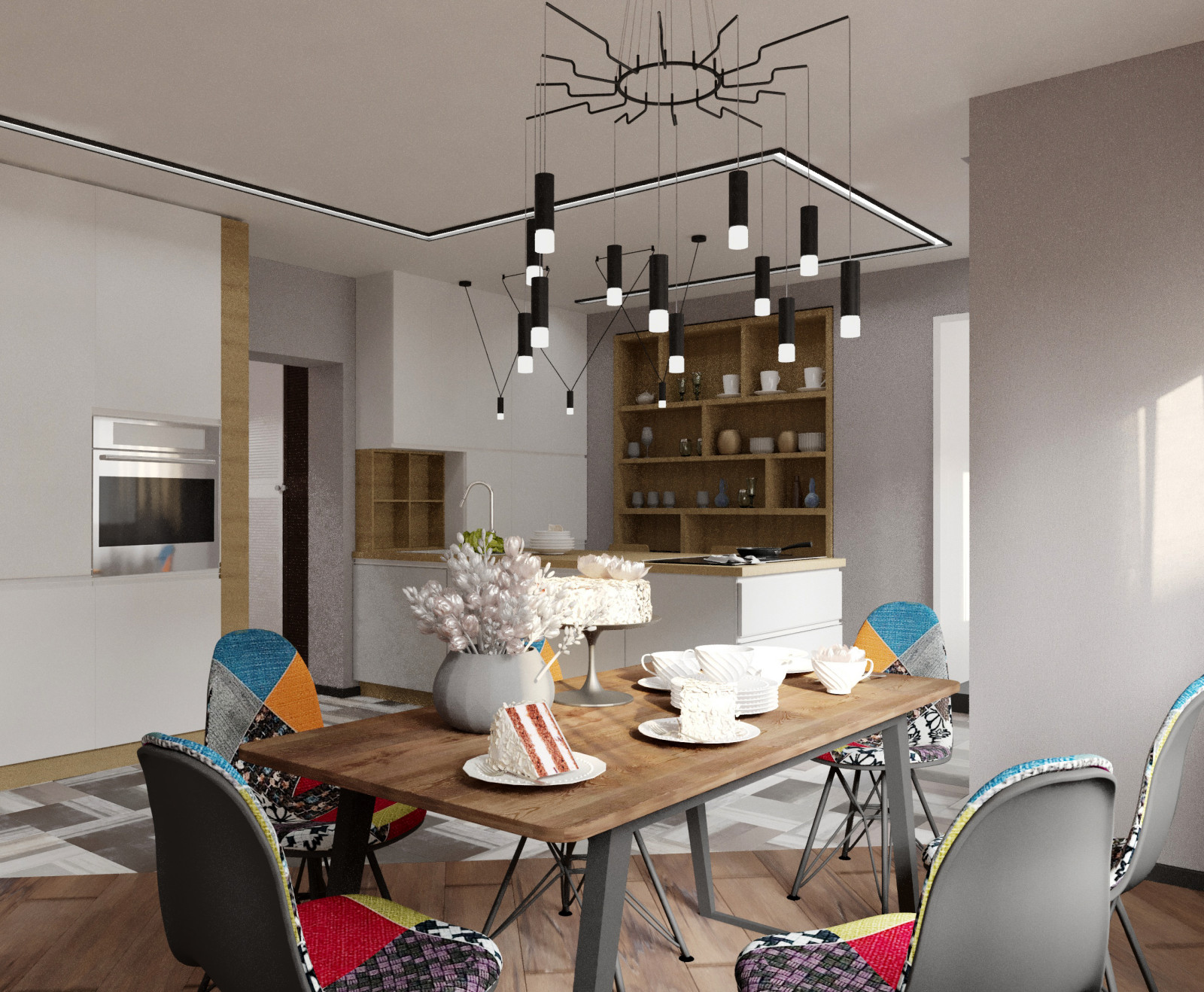 Интерьер двухуровневой четырехкомнатной квартиры