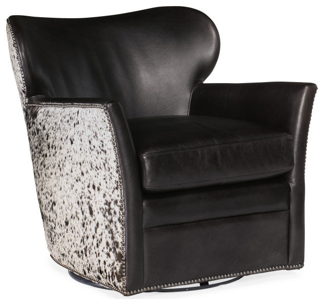 Kato Leather Living Room Swivel Chair w/ Salt Pepper HOH