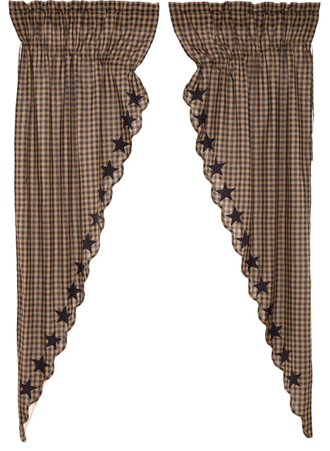 Primitive Curtains Cody Star Prairie Panel Rod Pocket Cotton Set