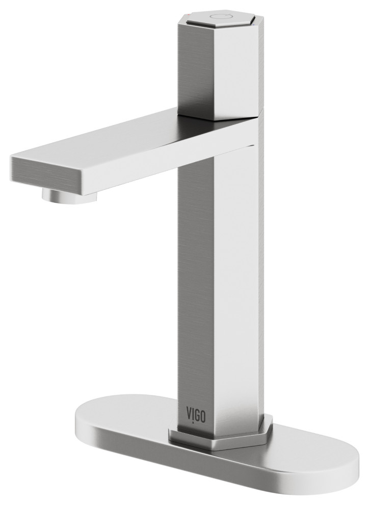 VIGO Nova Single-Hole Bathroom Faucet With Deck Plate, Brushed Nickel