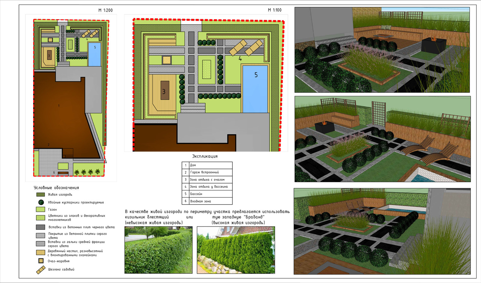 Эскиз генерального плана частного сада с визуализацией