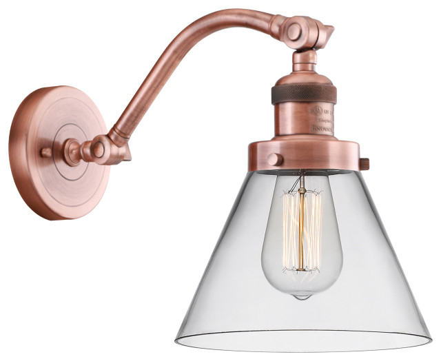 Cone 8" 1-Light 8" Sconce, LED, Antique Copper/Clear