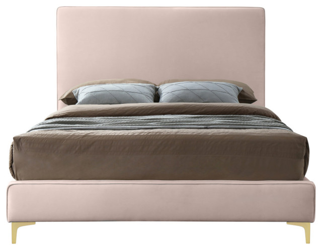 Geri Velvet Upholstered Bed, Pink, Full