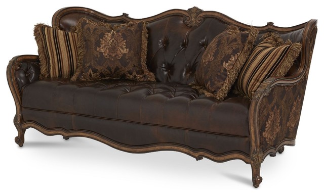 Lavelle Melange Leather And Fabric Wood Trim Tufted Sofa Lavelle Melange Leather And Fabric Wood Trim Tufted Sofa