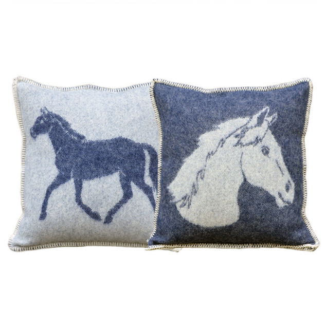 Wool Pillow Horse, Blue